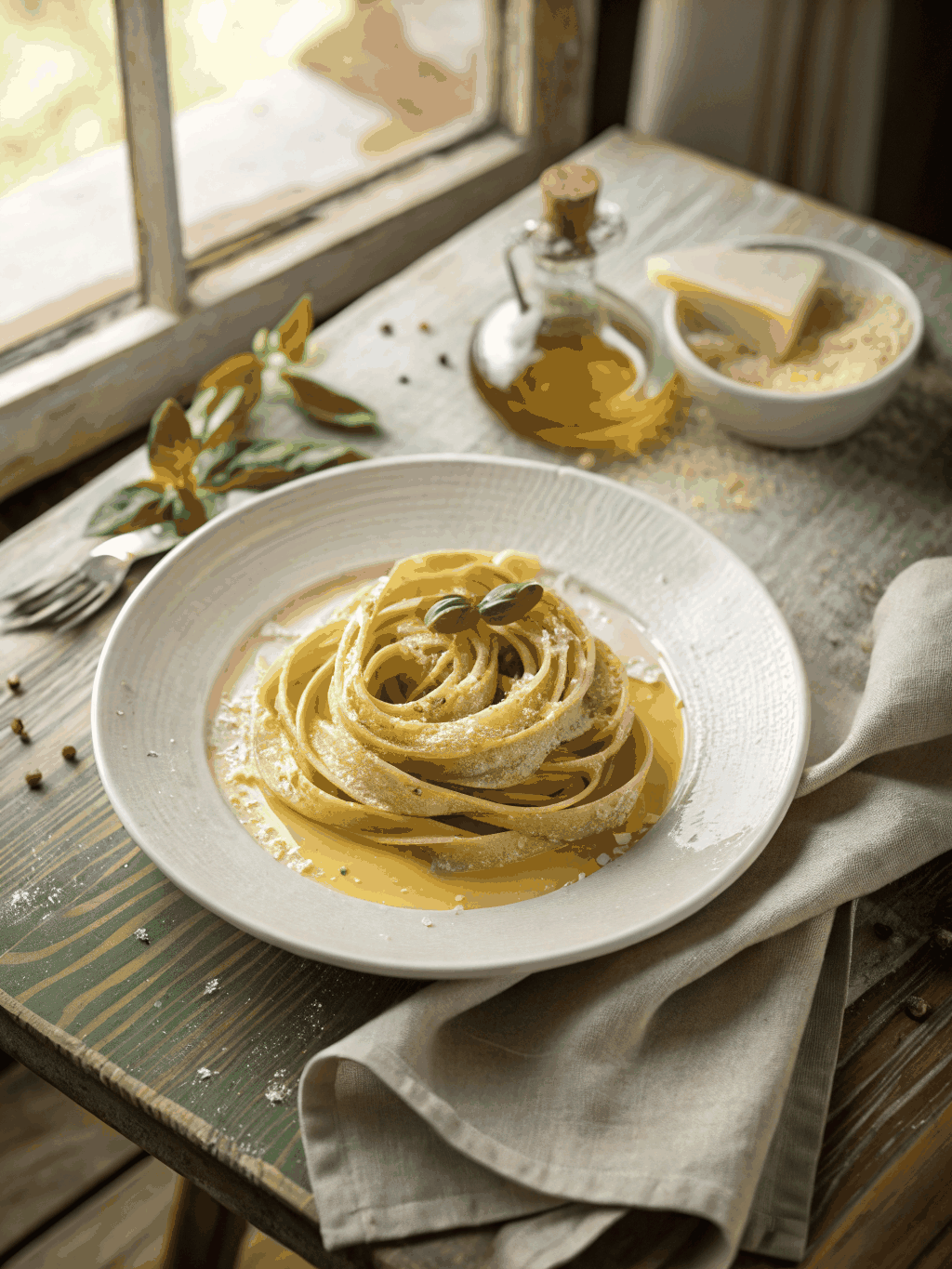 Chef's signature handmade pasta plated with fresh herbs and olive oil